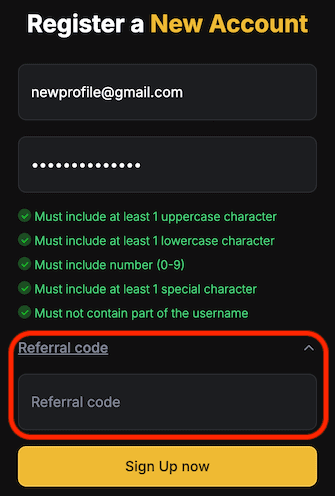 Enter Referral Code at signup
